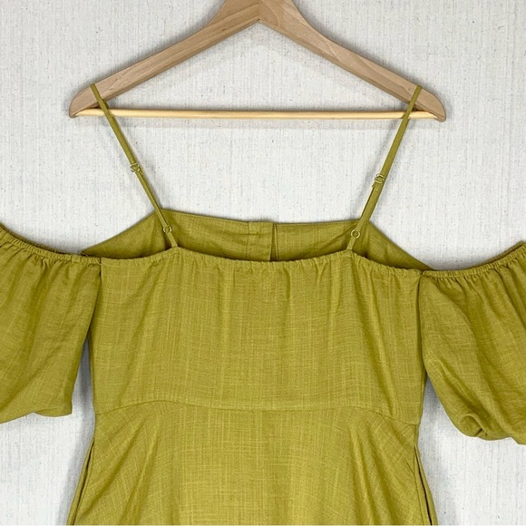 J.O.A~NWT~Cold Shoulder Fit & Flare Mini Dress~Pouf‎ Sleeves~Chartreuse~Sz M - Picture 6 of 11